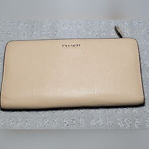 COACH Cream Pebbled Leather Zip-Around Wallet
